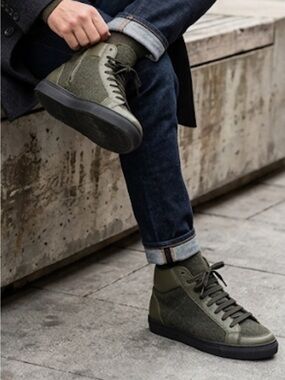 Doucal's Green Wool and Shearling Lined High Top Sneakers Size 42.5